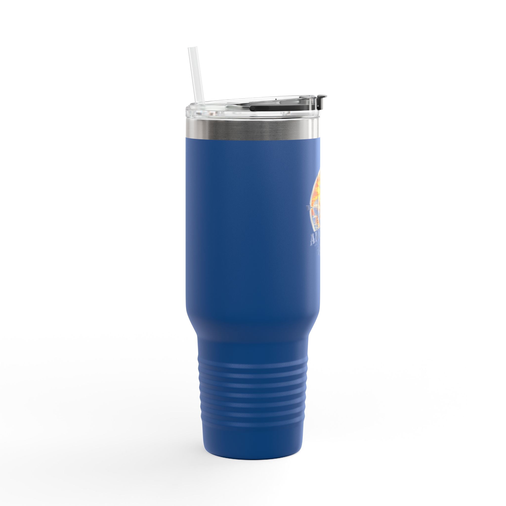 Anchored Away 40oz Insulated Travel Mug — Nautical Anchor Sunset Design