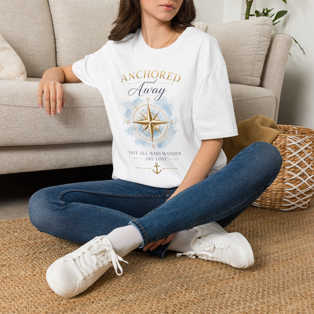 Anchored and Away Compass T-Shirt — Nautical Beachy Tee for Coastal Travel & Relaxation