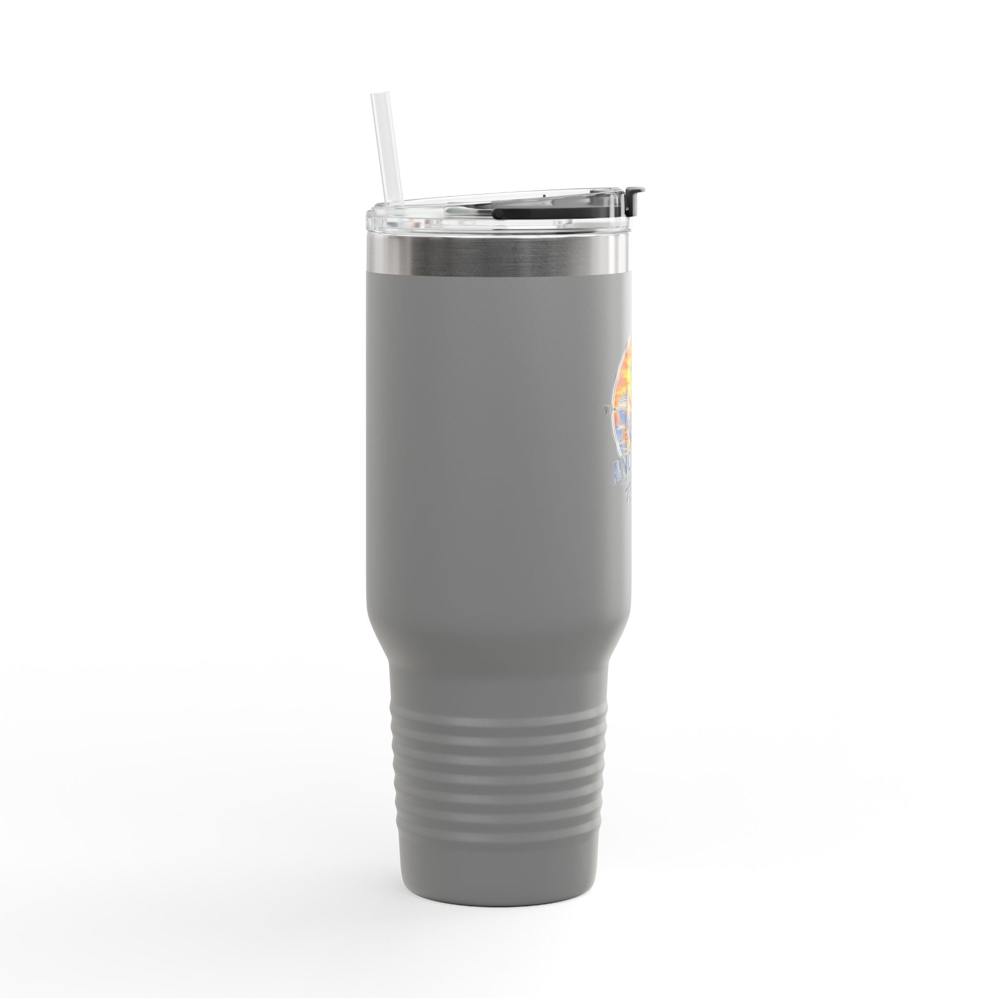 Anchored Away 40oz Insulated Travel Mug — Nautical Anchor Sunset Design