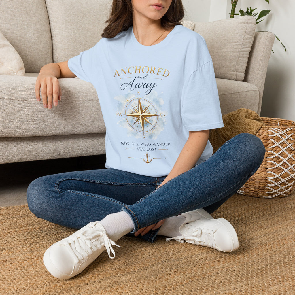 Anchored and Away Compass T-Shirt — Nautical Beachy Tee for Coastal Travel & Relaxation