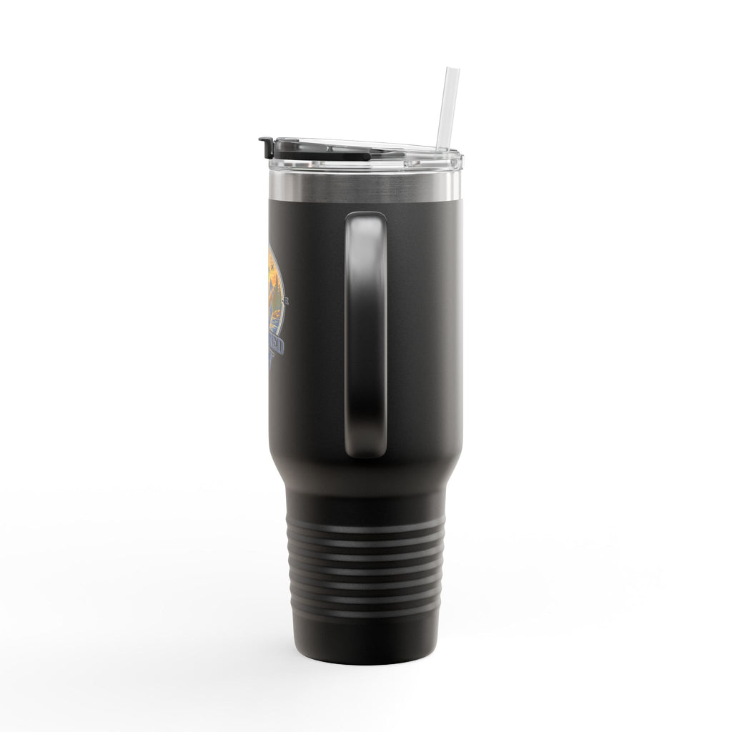 Anchored Away 40oz Insulated Travel Mug — Nautical Anchor Sunset Design