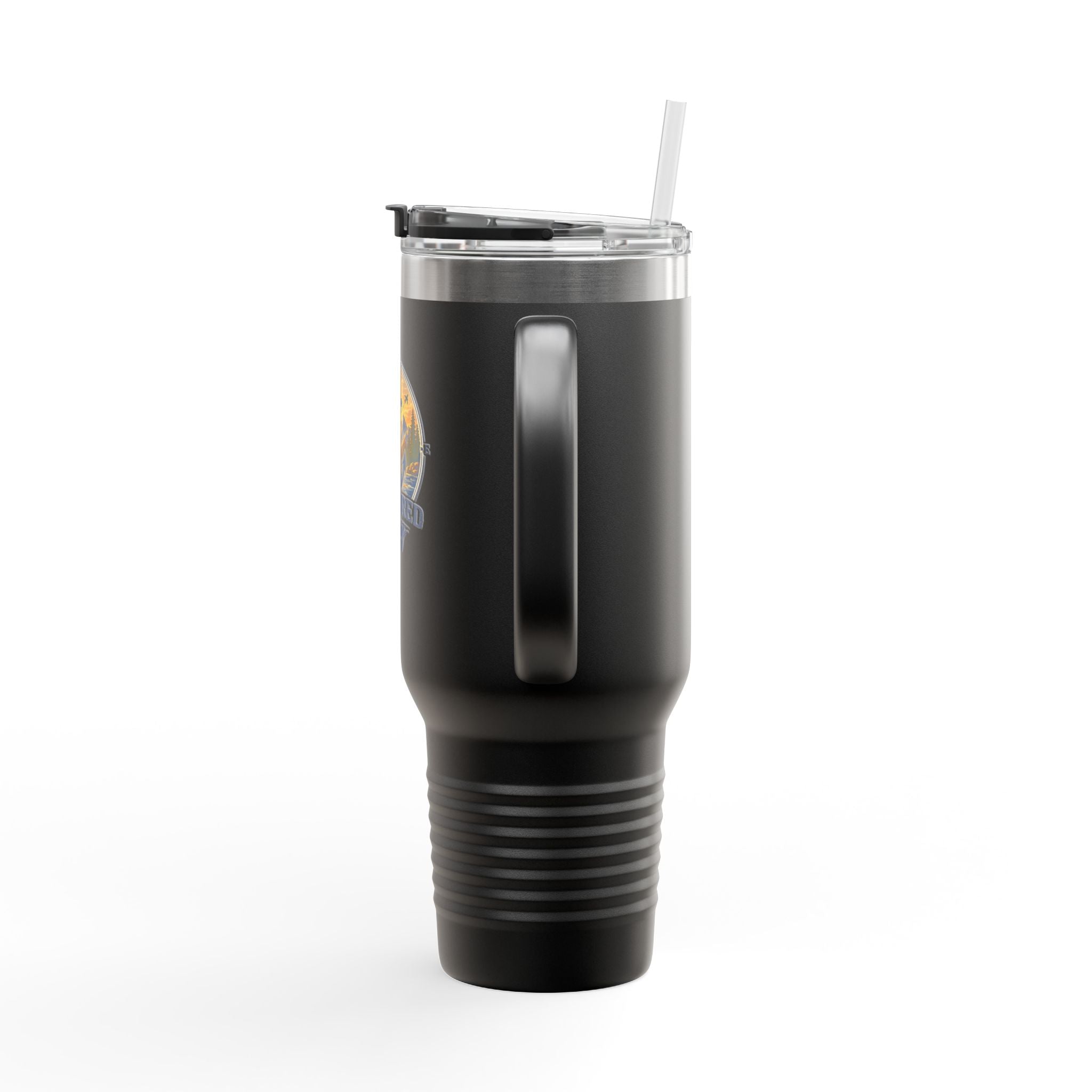 Anchored Away 40oz Insulated Travel Mug — Nautical Anchor Sunset Design