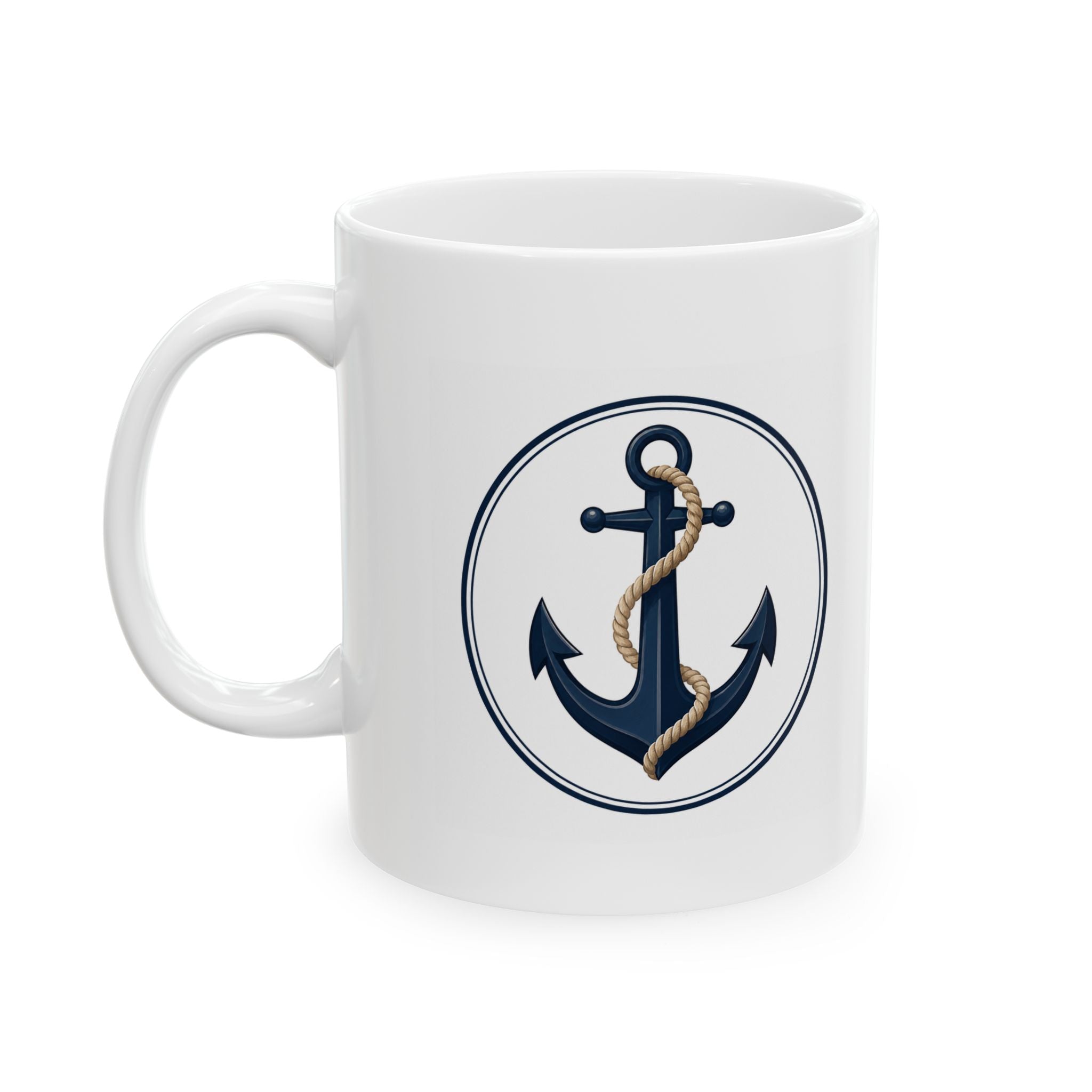 Ceramic Mug — Vintage Anchored Fishing Emblem Coffee Cup (11oz & 15oz)