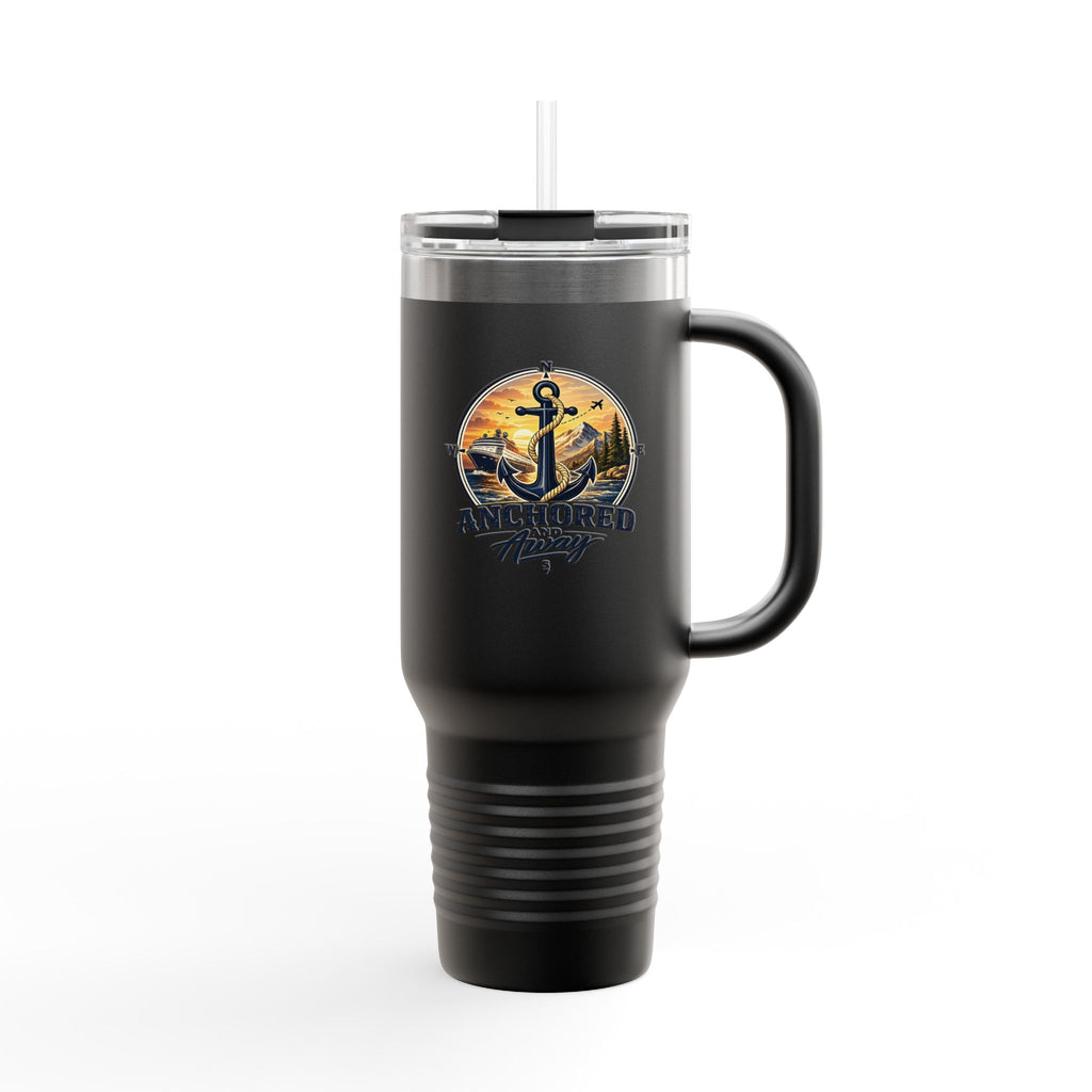 Anchored Away 40oz Insulated Travel Mug — Nautical Anchor Sunset Design
