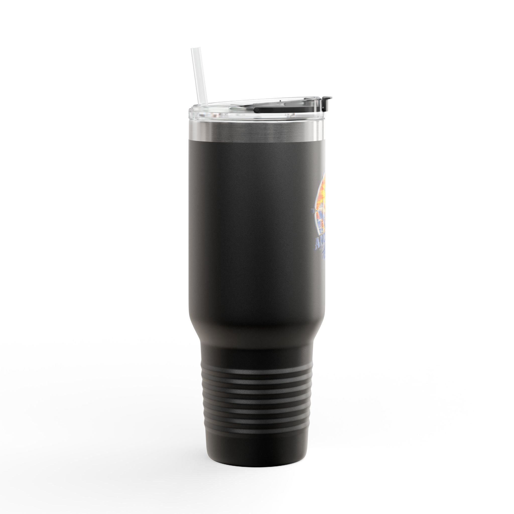 Anchored Away 40oz Insulated Travel Mug — Nautical Anchor Sunset Design