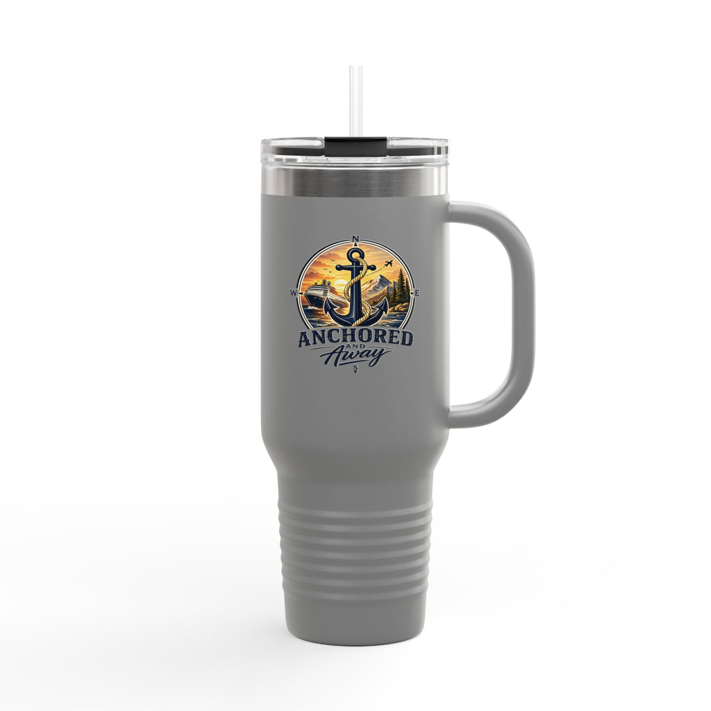Anchored Away 40oz Insulated Travel Mug — Nautical Anchor Sunset Design
