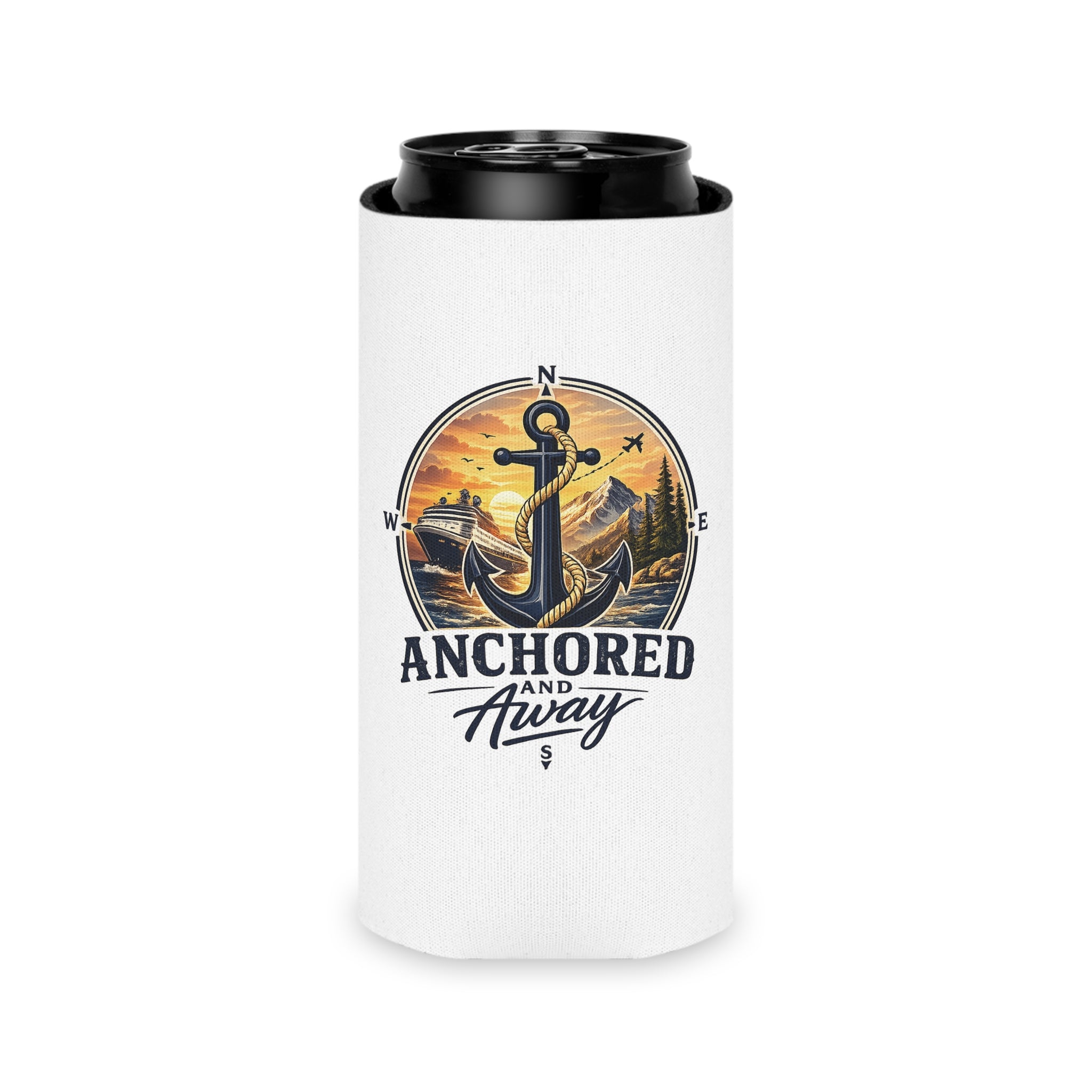 Anchored and Away Nautical Can Cooler
