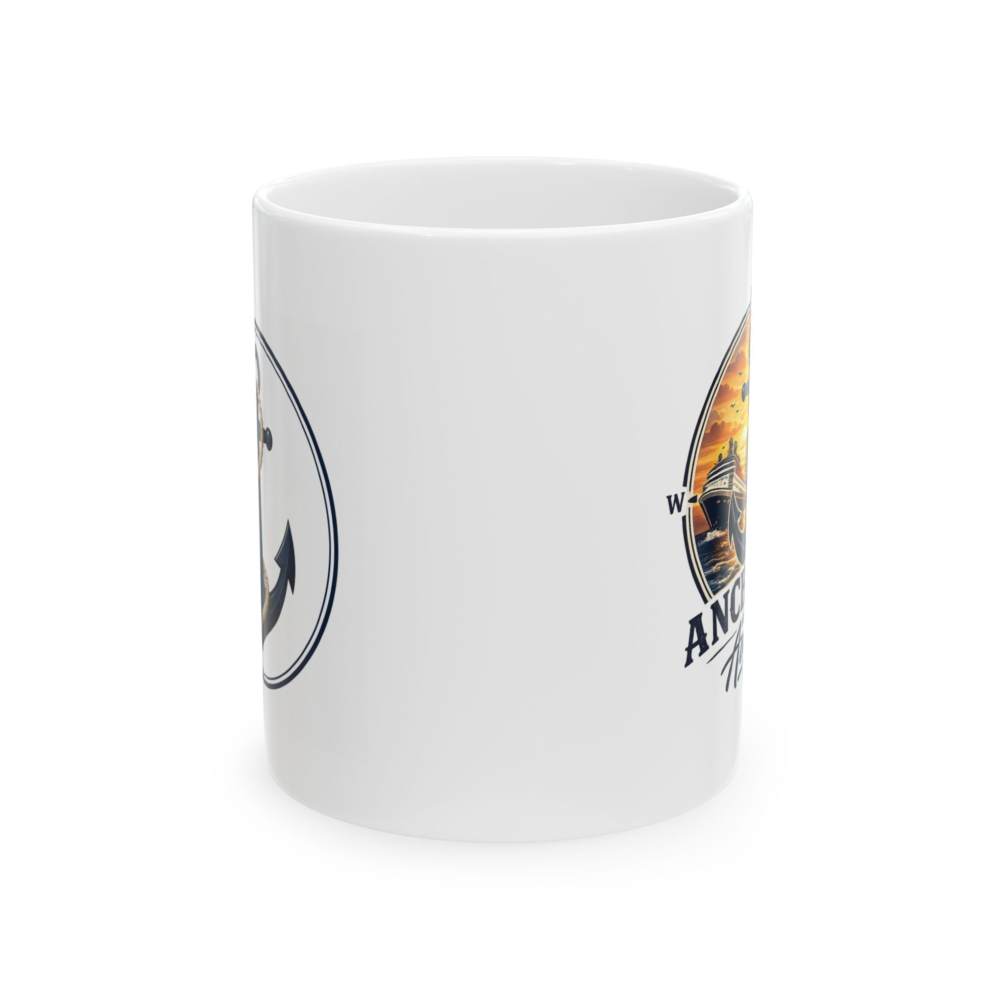 Ceramic Mug — Vintage Anchored Fishing Emblem Coffee Cup (11oz & 15oz)
