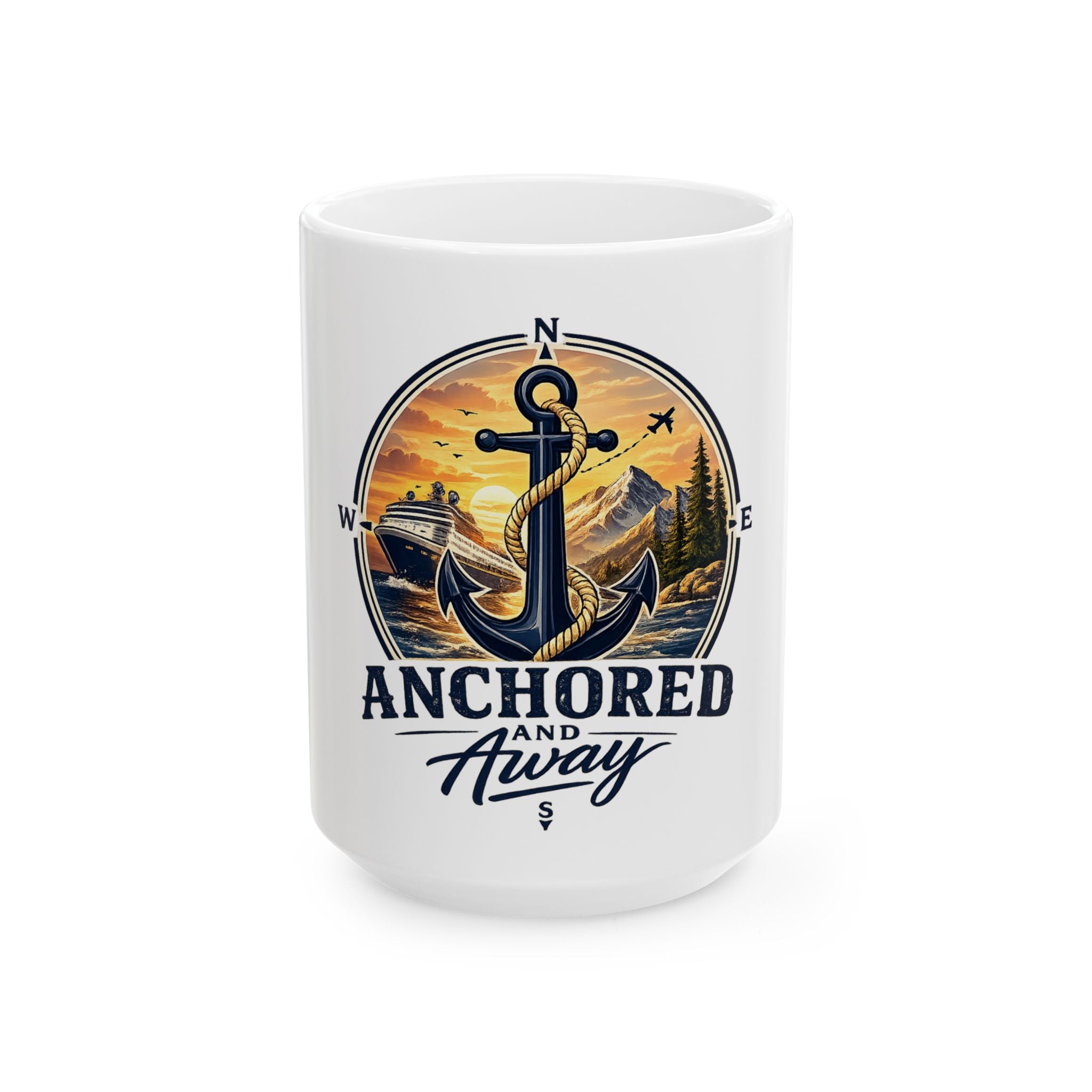 Ceramic Mug — Vintage Anchored Fishing Emblem Coffee Cup (11oz & 15oz)