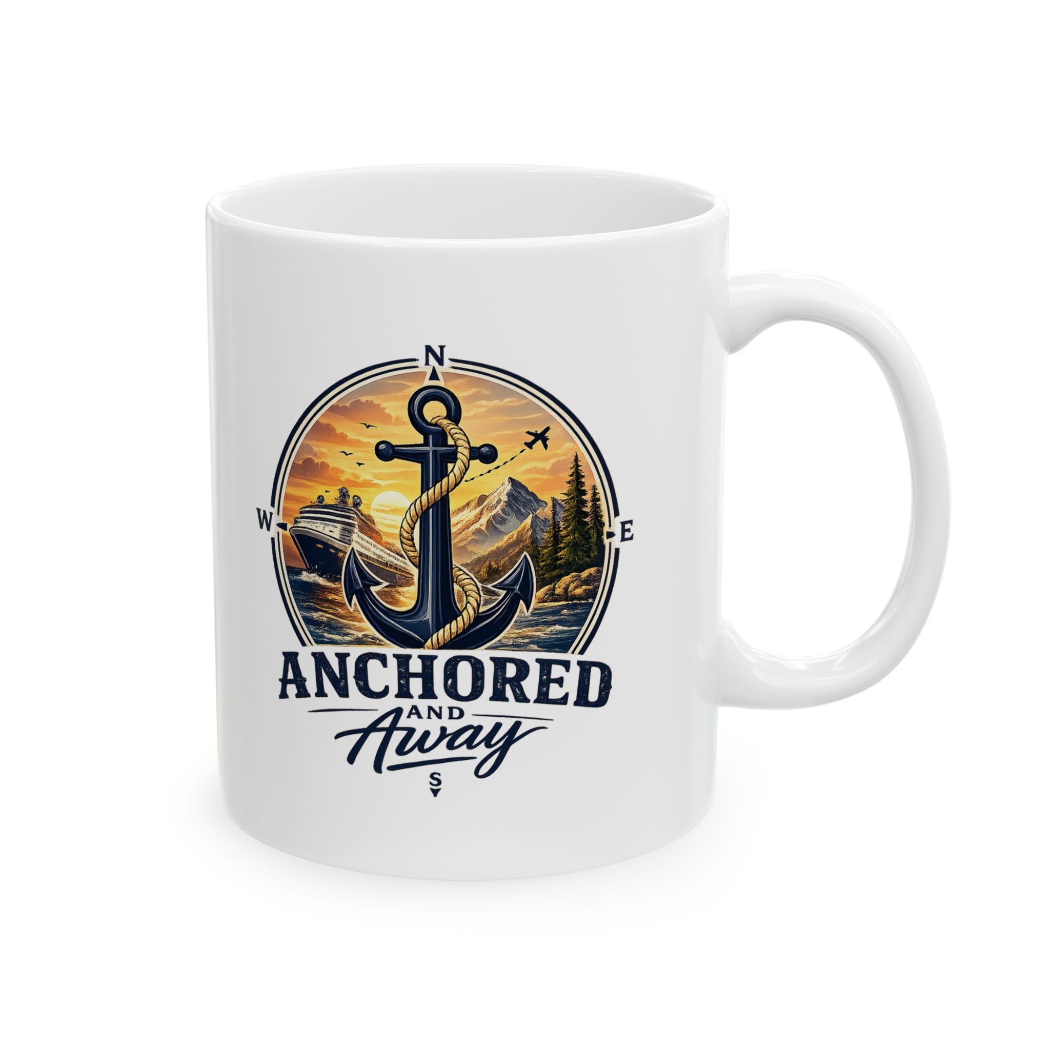 Ceramic Mug — Vintage Anchored Fishing Emblem Coffee Cup (11oz & 15oz)