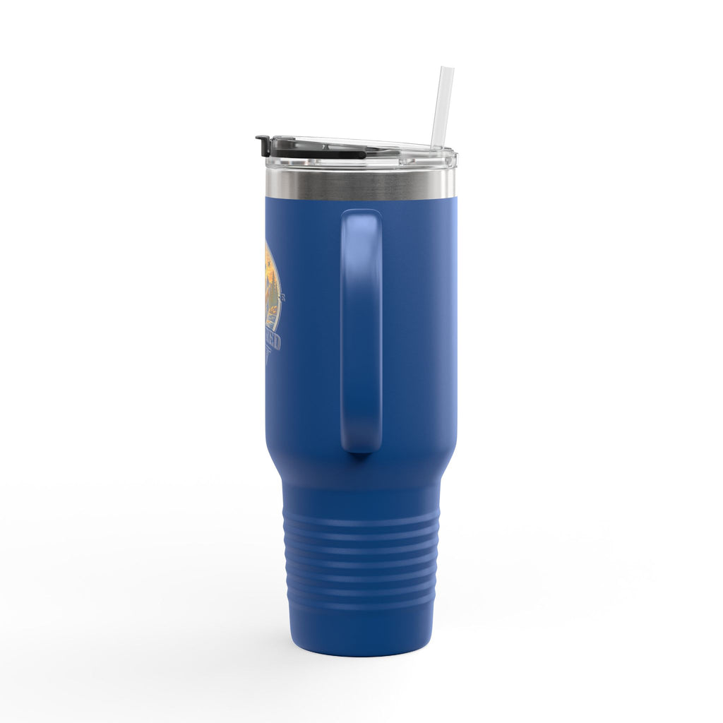 Anchored Away 40oz Insulated Travel Mug — Nautical Anchor Sunset Design