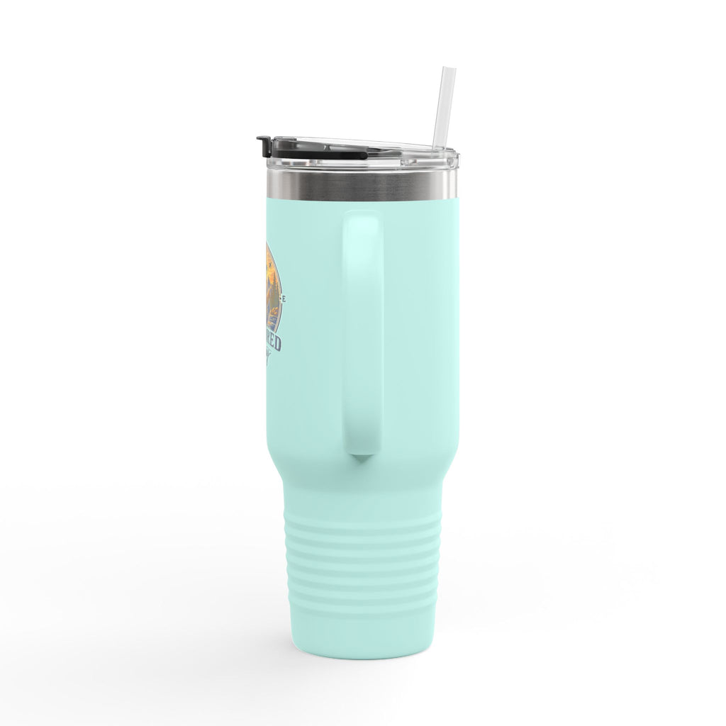 Anchored Away 40oz Insulated Travel Mug — Nautical Anchor Sunset Design