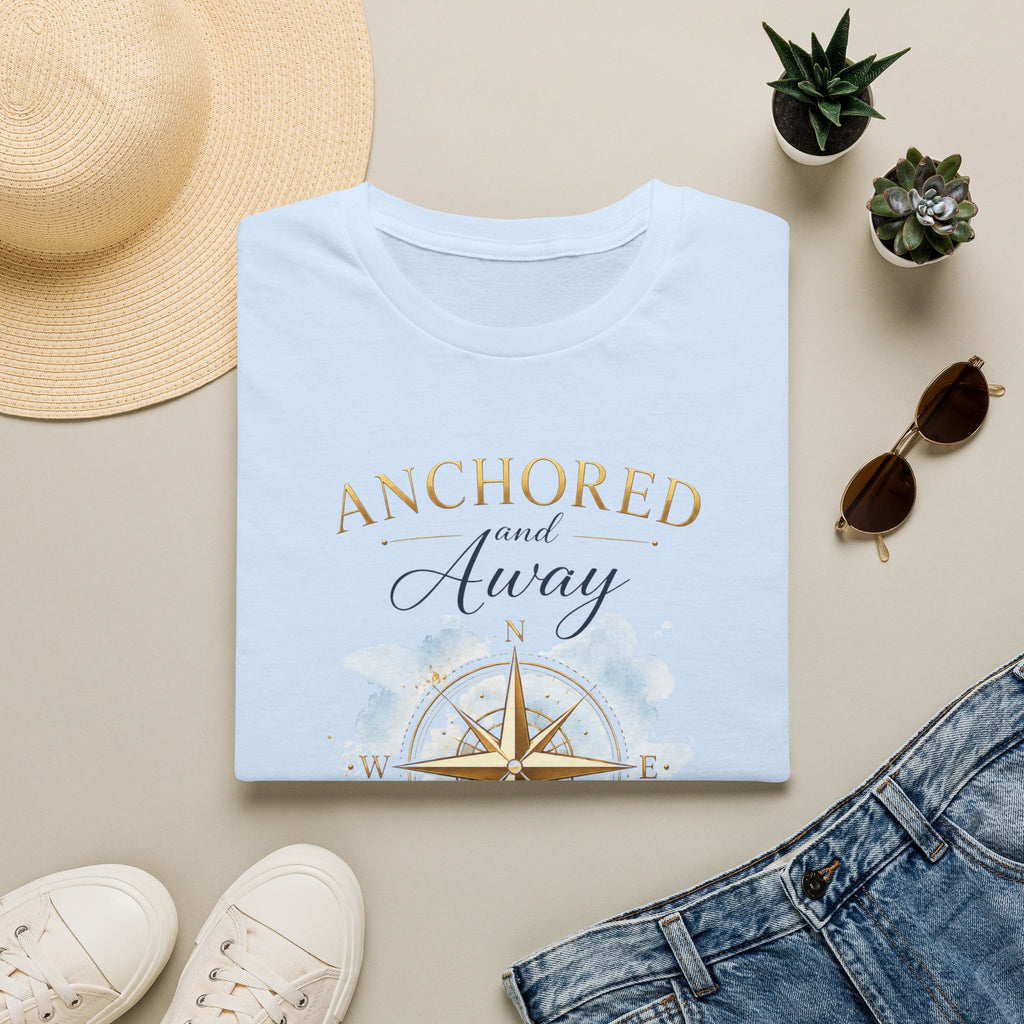 Anchored and Away Compass T-Shirt — Nautical Beachy Tee for Coastal Travel & Relaxation