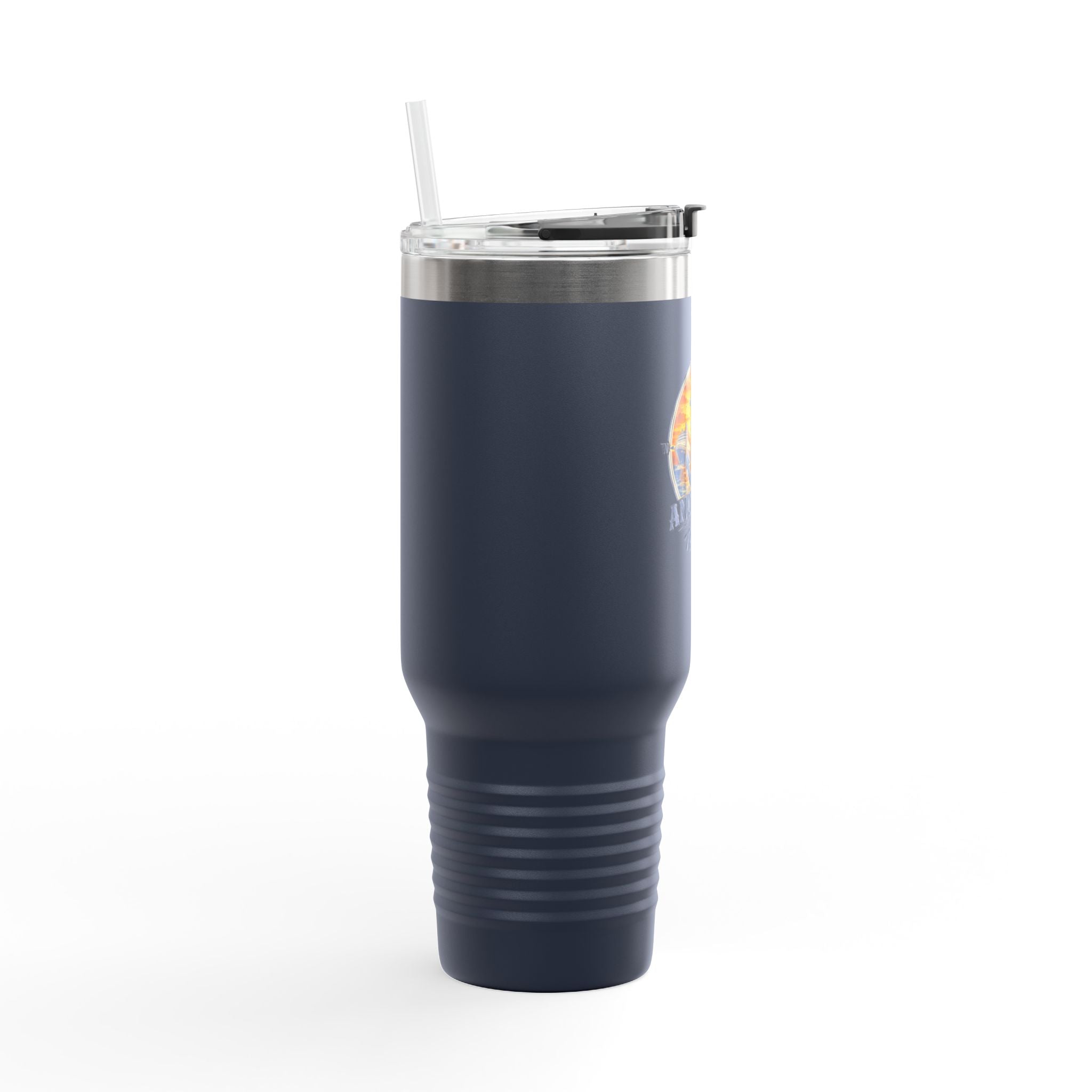 Anchored Away 40oz Insulated Travel Mug — Nautical Anchor Sunset Design