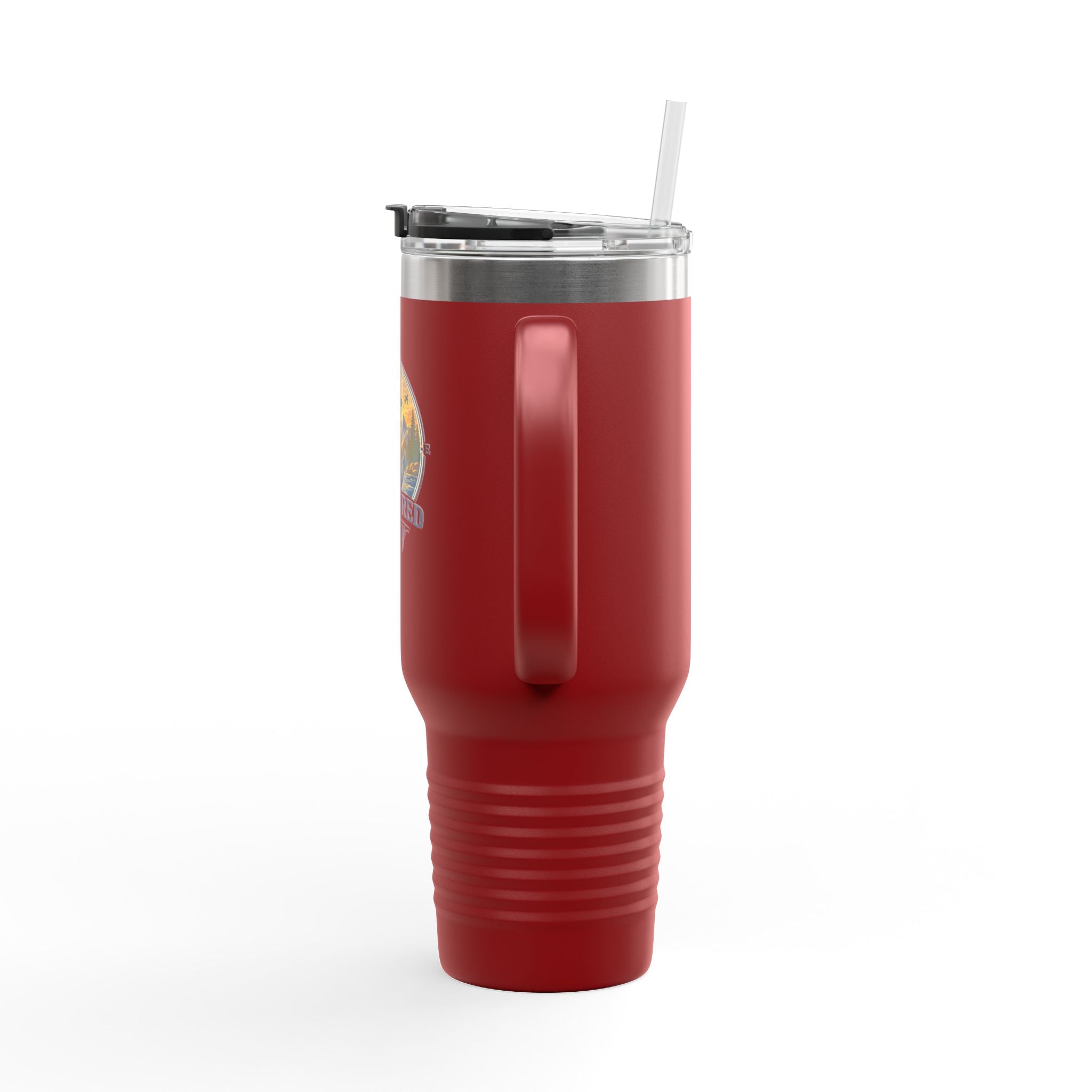 Anchored Away 40oz Insulated Travel Mug — Nautical Anchor Sunset Design