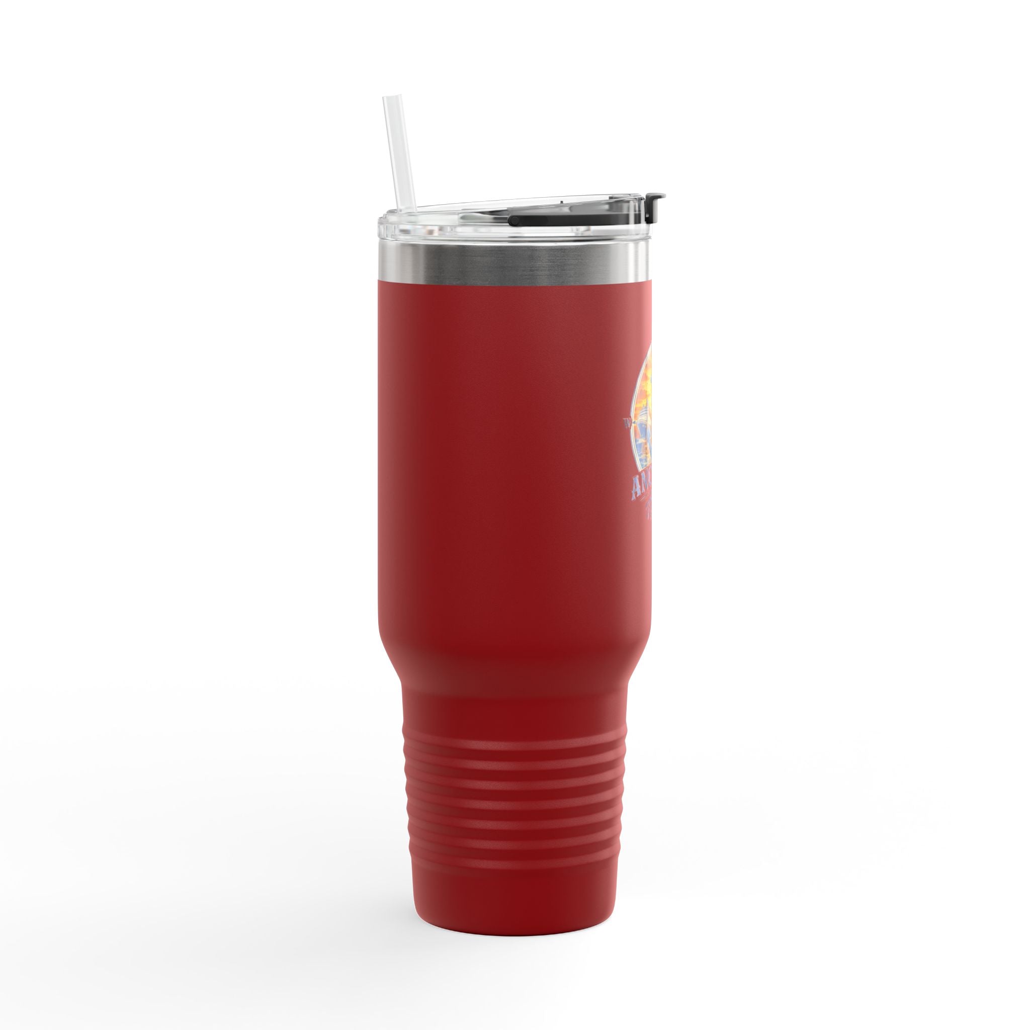 Anchored Away 40oz Insulated Travel Mug — Nautical Anchor Sunset Design