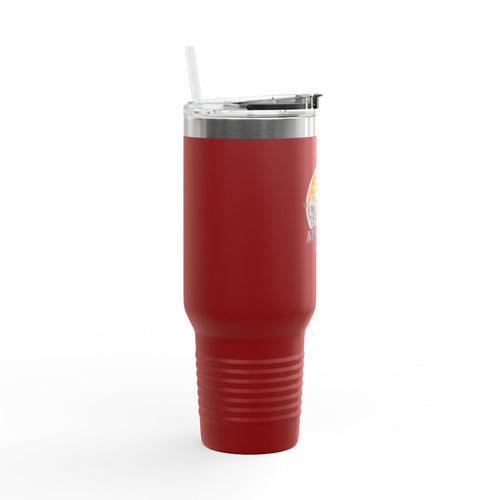 Anchored Away 40oz Insulated Travel Mug — Nautical Anchor Sunset Design