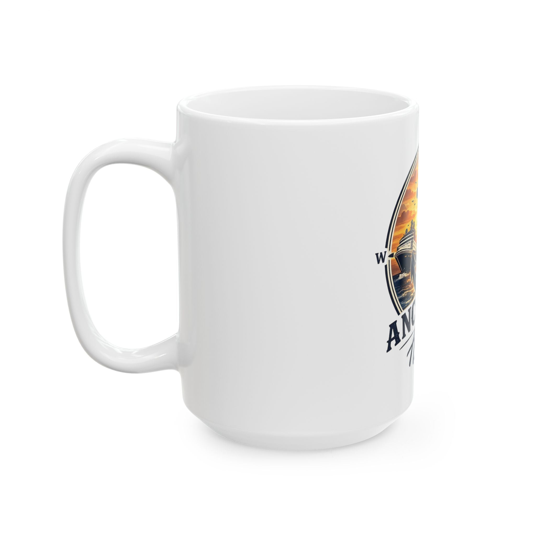 Ceramic Mug — Vintage Anchored Fishing Emblem Coffee Cup (11oz & 15oz)